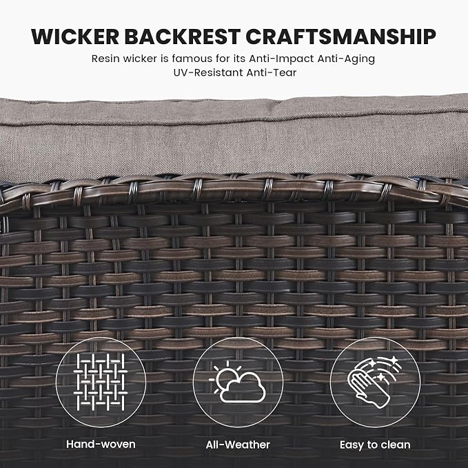 Belord Patio Wicker Sofa Set 6 Pieces Patio Furniture Set Outdoor Couch, 2 Patio Wicker Chairs with 1 Sofa, Coffee Table and Ottomans, Patio Conversation Set for Porch Garden Deck Balcony Poolside