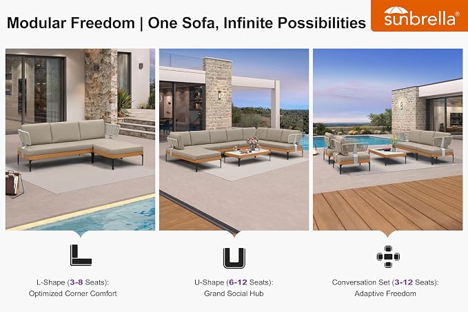 PURPLE LEAF Patio Furniture Set Outdoor Sectional Sofa with Fade-Resistant Cushions Wicker L-Shaped 7 Pieces Aluminum Conversation Sets with Ottoman for Balcony Yard Garden Poolside, Taupe