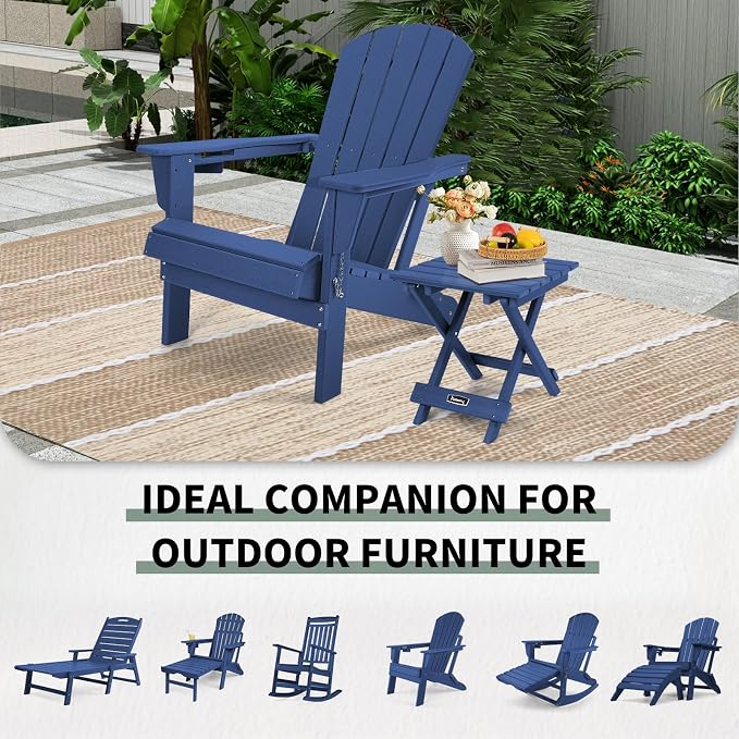 FUNBERRY Outdoor Folding Adirondack Side Table, Patio End Table | No Assembly, Portable, HDPE All Weather, No Rot, No Rust, No Crack, Save Space, Easy-Clean for Indoor or Outdoor