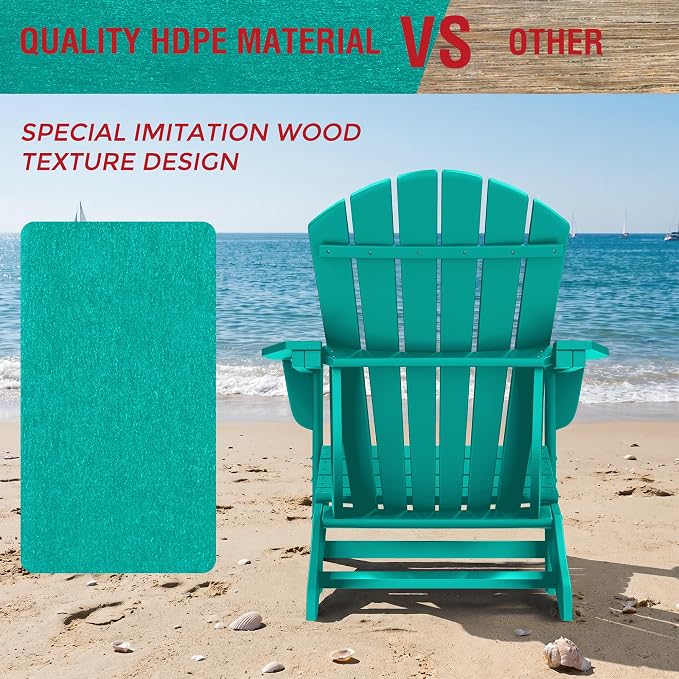 Costaelm Patio Conversation Set, Outdoor Chairs Set of 5 Balcony Firepit Furniture Outdoor Adirondack Round Table and Chair Backyard Furniture Set for Lawn Porch Pool Garden, Turquoise