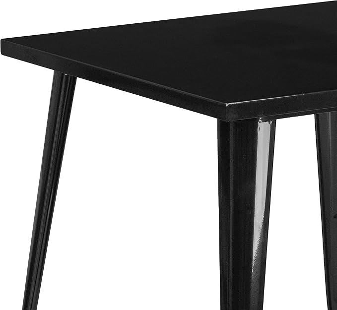 EMMA + OLIVER Commercial Grade 31.75" Square Black Metal Indoor-Outdoor Table