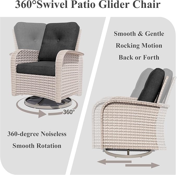 Patio Furniture Set, 17-Piece Outdoor Sectional Sofa with Swivel Rocker Chairs & 2-Layer Glass Coffee Table, Wicker Patio Conversation Set with Black Cushions