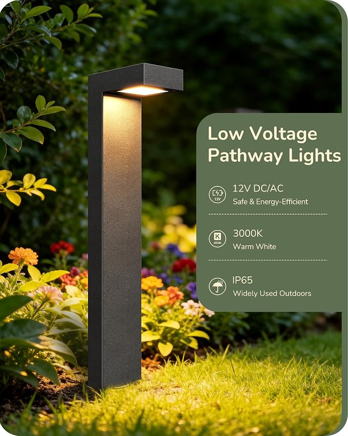 EDISHINE Low Voltage Pathway Lights, LED Outdoor Landscape Lighting 4 Pack | 3000K 3.2W 12V, 50,000H, with Connectors, Modern Style, Waterproof Cast-Aluminum for Walkway, Driveway, Garden, Path, Yard