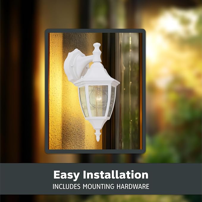 Designers Fountain Waterbury Outdoor Light Fixture, 14.25 Inch Exterior Wall Lantern Sconce for Front Door, Patio and Porch, White, 2461-WH