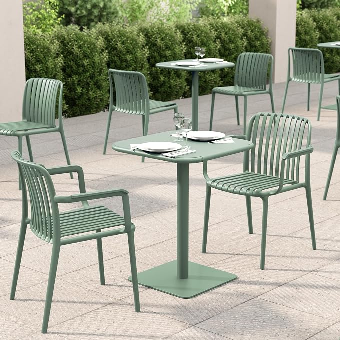 Jamesdar, Haley, Square Heavy Duty Commercial Steel Bistro Dining Table, All Steel Construction, Indoor Outdoor Restaurant & Café Use, 300 lb Capacity, 24" D x 30" H, Aloe Green