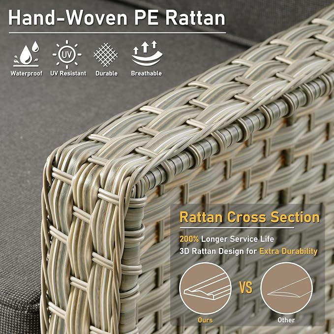 HOOOWOOO Patio Couch,Outdoor Wicker 3 Seater Sofa,All Weather Resistant High Back Rattan Deck Matching Furniture(Black)