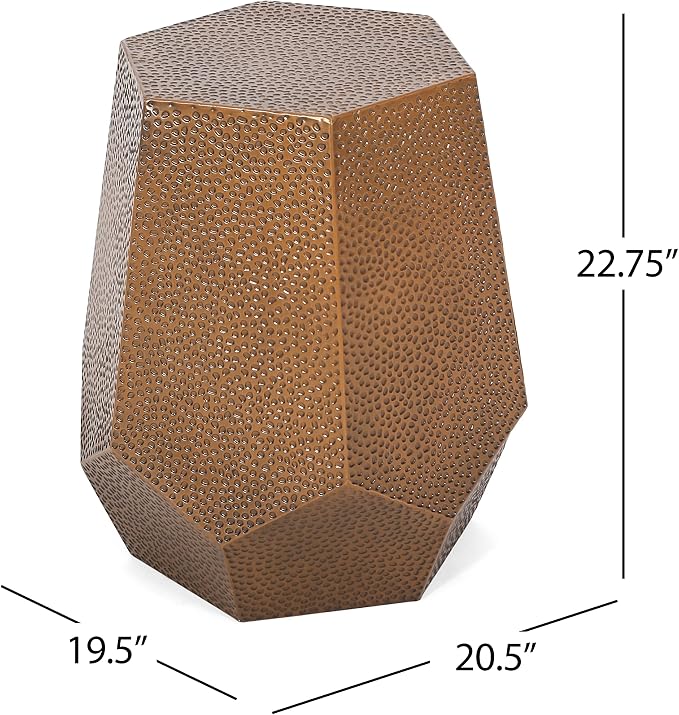 WILLIAMSPACE 20.5" Side Table with Hexagonal Tabletop, Farmhouse Small Coffee Table French Country Rustic End Table for Indoor Outdoor, Small Table for Living Room, No Assembly, Iron, Antique Bronze