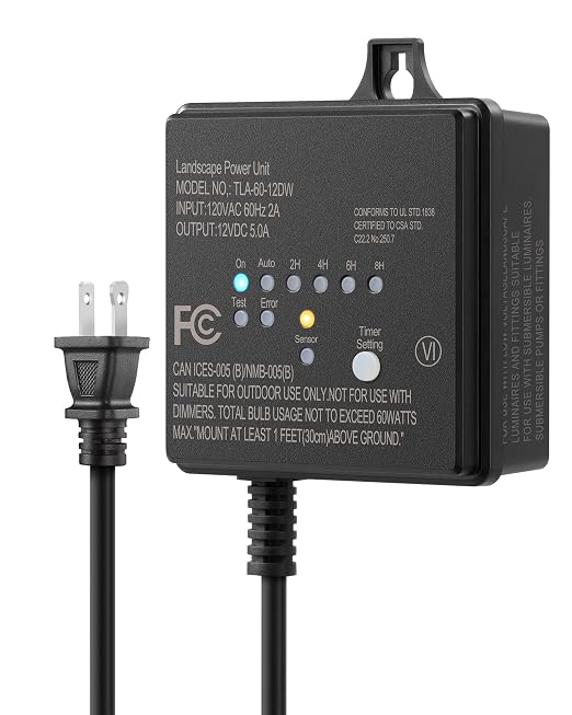 DEWENWILS 60W 120V Low Voltage Transformer Outdoor，120V AC to 12V DC | Timer & Photocell Sensor, Weatherproof LED Landscape Lighting, Spotlight, Pathway Light, ETL Listed