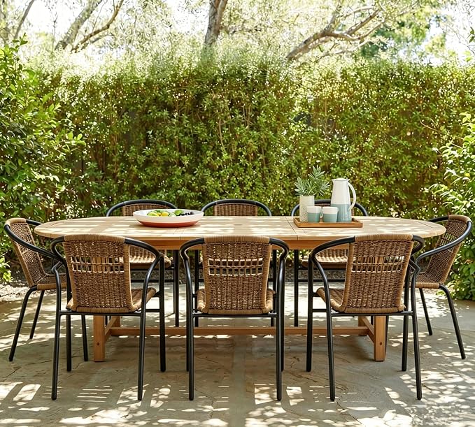 8 Piece Patio Chairs Set, Stackable Outdoor Rattan Chairs, Weatherproof Wicker Patio Seating for Balcony, Porch, Lawn, Small Patio Furniture Set for Backyard, Garden, Poolside, Brown