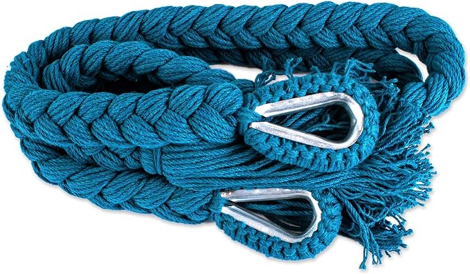 NOVICA Cotton Rope Hammock Turquoise from Mexico Double Blue Solid Bohemian Tropical Decor 'Caribbean Blue Cascade'(Double)