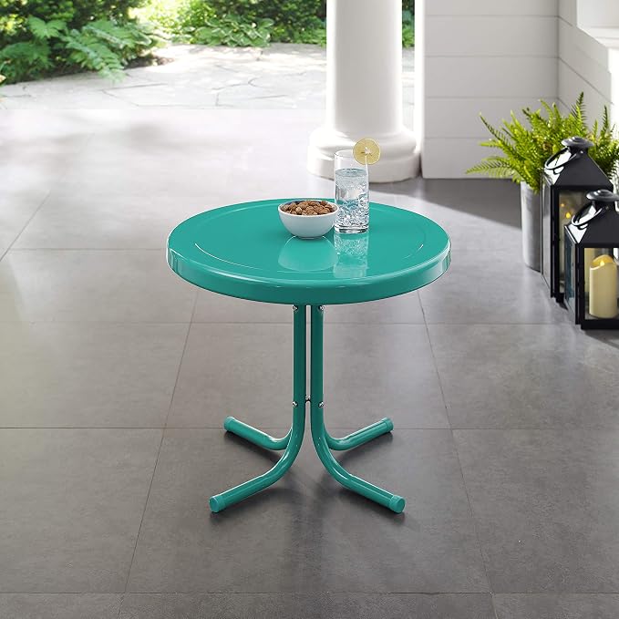 Crosley Furniture Griffith Weather Resistant Retro Metal Outdoor Side Table for Patio, Deck, Porch, Turquoise