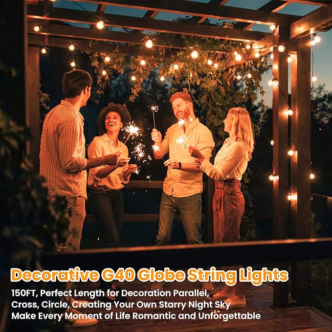 150FT Outdoor G40 LED Globe String Lights Dimmable Waterproof Shatterproof Light Strings with 75 Bulbs Connectable Commercial Hanging Lights for Christmas Patio House Backyard Balcony Party | Dimmable Light Strings with 75 Bulbs, Connectable Commercial...