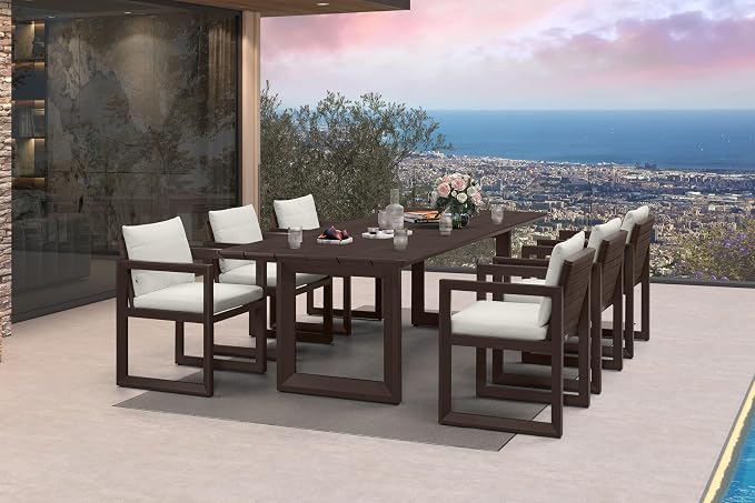 PURPLE LEAF 7-piece Outdoor Dining Set Aluminum Luxury Patio Furniture Table and Chairs Set with Removable Thick Cushion Rectangular Patio Dining Sets for Small Backyard Garden Porch Deck, Bronze