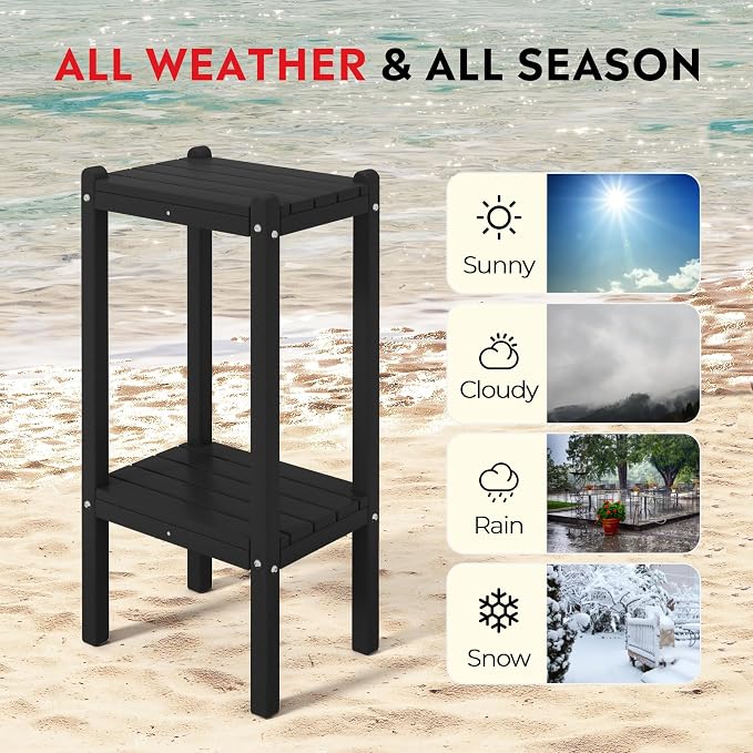 Costaelm Outdoor Side Table, 2-Tier Small Patio Coffee Tables for Outside, Outdoor End Tables for Patio, Adirondack Side Table for Outside, Outside Table for Pool, Porch, Garden, Black