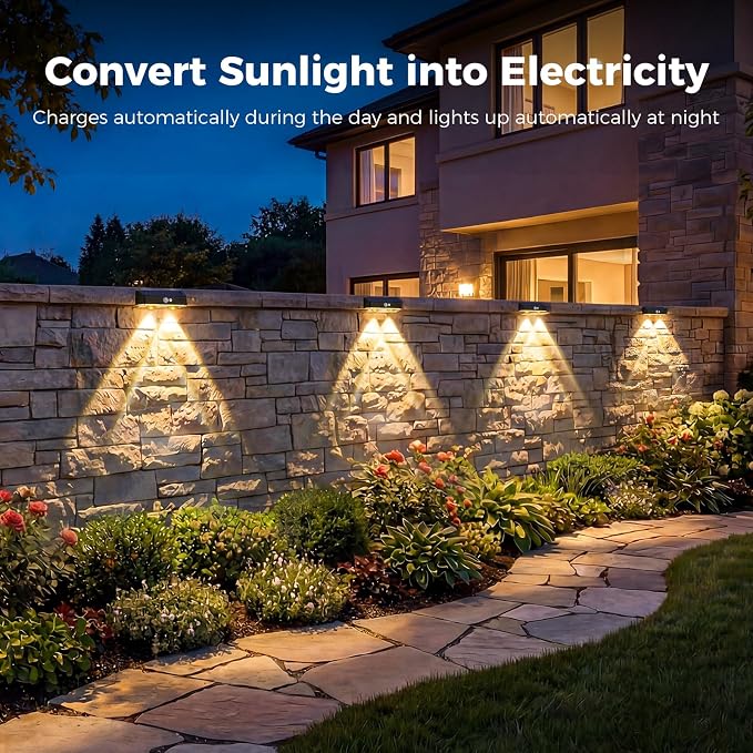 kolpop Solar Fence Lights Outdoor with Motion Sensor,Fence Lights Solar Powered,IP65 Waterproof,3 Modes LED Solar Lights for Patio,Backyard,Railing,Wall,Nighttime,Party,Pool,4 Pack,Warm White