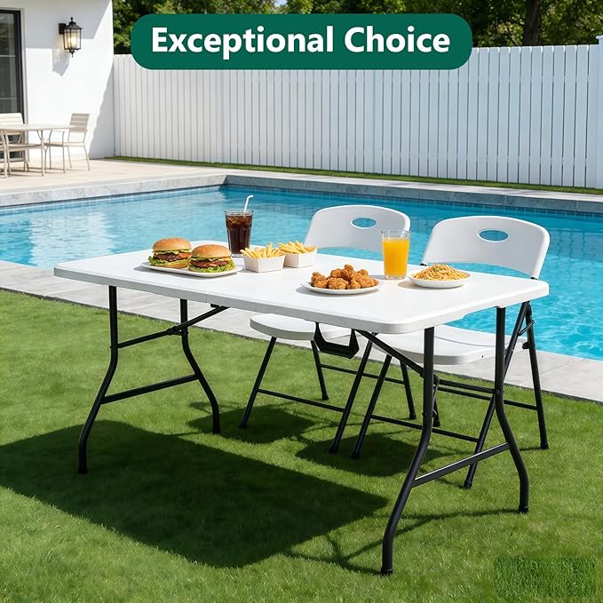 Folding Table, 6ft Portable Foldable Table Picnic Table Plastic Table for Party, White