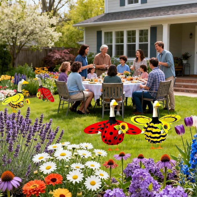 Spring Porch Goose Outfit for 20-23 Inch Concrete Goose Clothes, Bee Porch Goose Costume Funny Cement Plastic Goose Statue for Outdoor Garden Yard Patio Art Decor（Bees and Ladybugs are Optional）