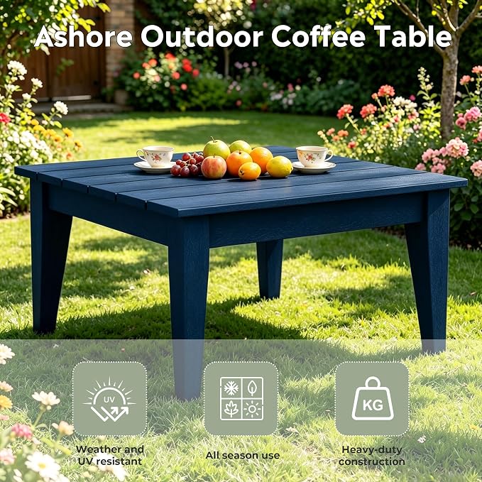 WestinTrends Ashore Outdoor Coffee Table, 32 Inch All Weather Poly Lumber Adirondack Patio Coffee Table Square Low Table, Navy Blue