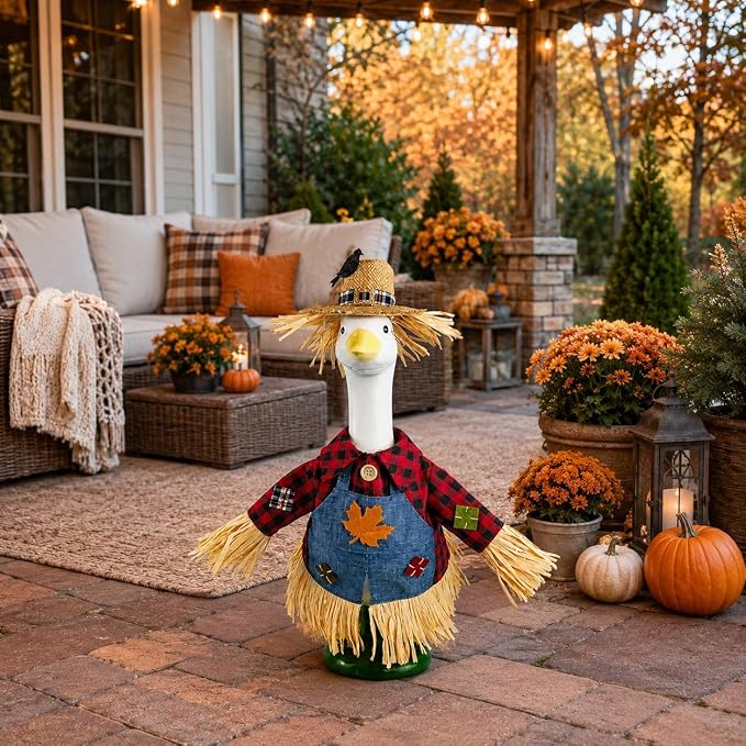 STONESTAR Scarecrow Porch Goose Outfits, Fall Thanksgiving Lawn Goose Statue Scarecrow Costume for 23" Lawn Geese, Autumn Halloween Goose Clothes for Outdoor Garden Patio Yard Decor