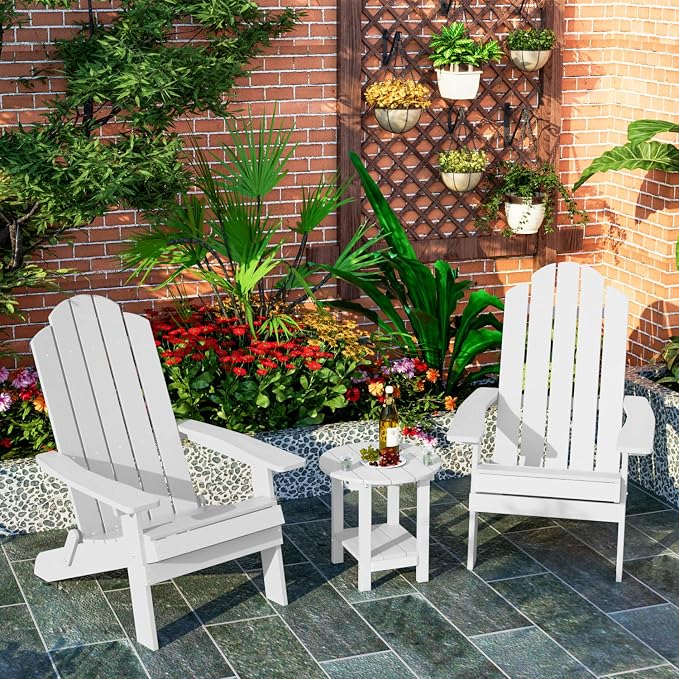 MXIMU Round Outdoor Side Table Adirondack Tables 18 Inch Chairside End Tables with Storage Shelf, 2-Tier Plastic Patio Side Table for Balcony Backyard Lawn (White, 1 Pack)