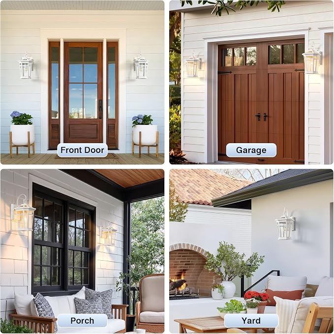 VIANIS Large Dusk to Dawn Outdoor Wall Lights, White Exterior Wall Light, 100%Aluminum Waterproof Front Door Light Fixture Outdoor, Modern Outside Garage Lights Fixtures with Tempered Glass for House