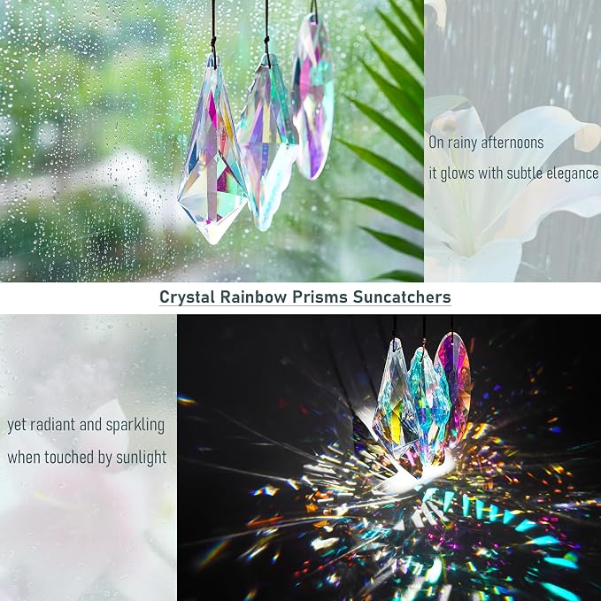 YU FENG 3PCS Crystal Suncatcher Prism, AB Rainbow Maker for Window | Faceted Geometric Glass Prisms, Hanging Crystal Ornament, Creates Colorful Rainbow Effects, Home Garden Window Decor