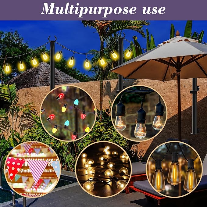 NUERPO 4 Pack String Light Poles,5Ft Metal Poles for Outdoor String Lights,Outdoor Light Poles with Post,Poles/Stand for Outside,Patio,Deck,Backyard,Garden Wedding,Party