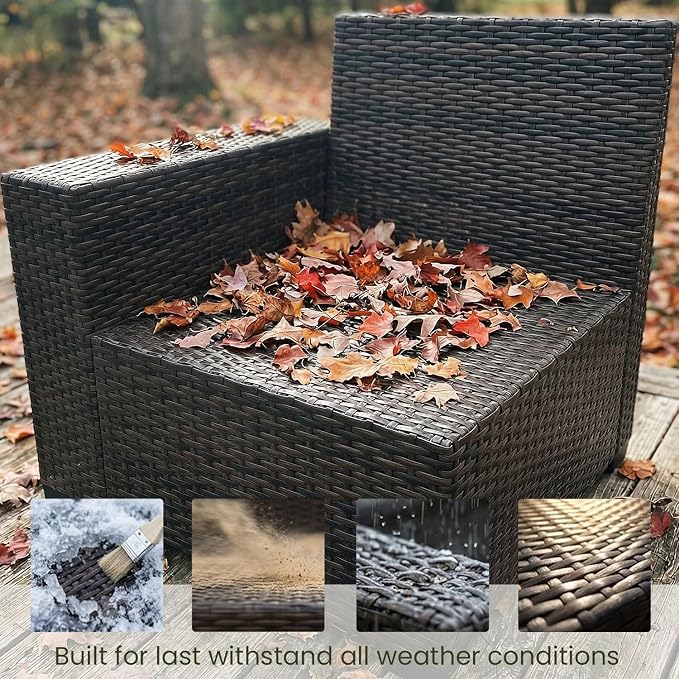 LayinSun 13 Pieces Outdoor Patio Furniture Set with 44" Fire Pit Table Brown Rattan Sectional Sofa Conversation Sets
