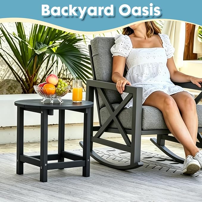 Outdoor Side Table, Adirondack Round 17" Patio Table, Easy Maintenance & Weather Resistant, HDPE End Table for Backyard, Pool, Patio, Porch, Black