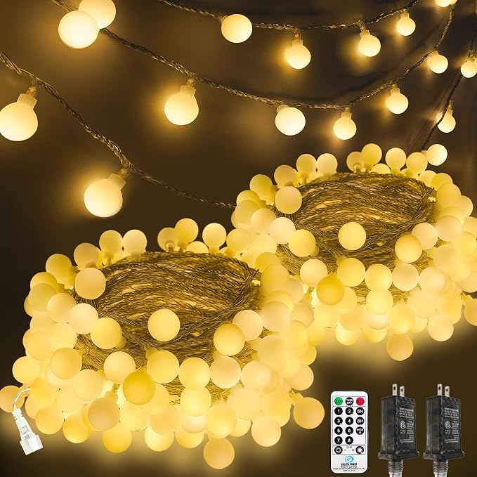 2PK 400LED 152FT Connectable Globe String Lights Indoor Bedroom Warm White | Classroom String Lights Plug in, 8 Modes & Remote, Hanging Fairy Light for Classroom Christmas Room Party Outdoor Decor