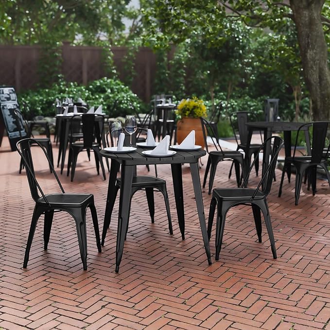 Flash Furniture Declan Commercial Outdoor Dining Table, All Weather Poly Resin Top with Steel Base, 30" Round, Black/Black