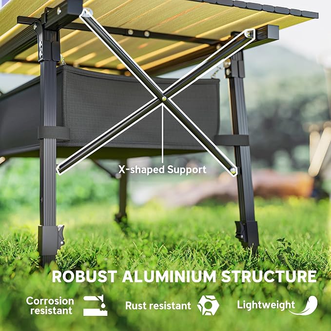 Outsunny 3ft Portable Camping Table with Storage Bag, Adjustable Height Aluminum Small Folding Table, Lightweight Picnic Table with Carry Bag for Outdoor Picnic BBQ Backyards Beach, Brown