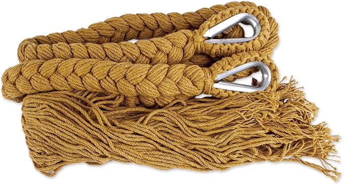 NOVICA Artisan Handmade Cotton Rope Hammock Fringed Amber Yellow from Mexico Double Solid Tropical Decor [Bed Size 75in L x 79in W Total Length 142in L Fringe 15.75in L] ' Amber Cascade' Double