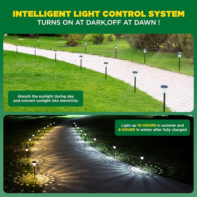 URAGO Super Bright Solar Lights Outdoor Waterproof-10 Pack, Dusk to Dawn Up to 12 Hrs Solar Powered Outdoor Pathway Garden Lights Auto On/Off, LED Landscape Lighting Decorative for Walkway Patio Yard