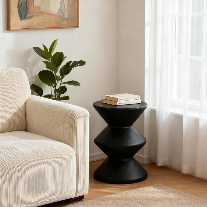 Christopher Knight Home Taric MGO Outdoor Side Table, Lightweight Concrete Round Accent Table for Indoor/Outdoor Usage, Patio Small End Table with Three-Layer Wave Structure, No Assembly, Black