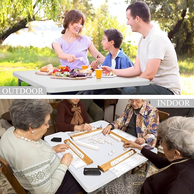 34" Square Folding Table, Heavy Duty Portable Plastic Card Table for Picnic Party Camping Dining Indoor Outdoor, Lightweight, White