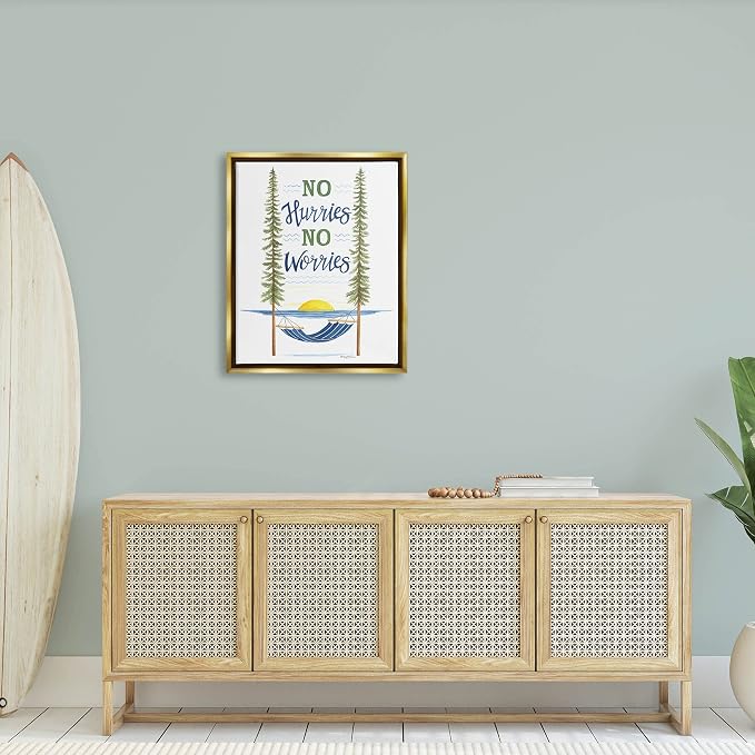 Hammock Scene Coastal Lakehouse Calm, 24 x 30 Inch Canvas in Floater Frame | Stupell Industries · By Deb Strain · Ready to hang · Easy lake house decor · Made in USA