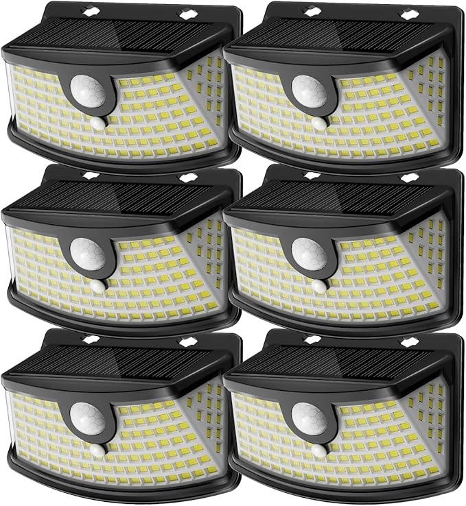 Aootek Solar Motion Sensor Lights Outdoor 120 LEDs, Black, 6 Pack | Lights Reflector, 270° Wide Angle, IP65 Waterproof, Step Lights For Front Door, Yard, Garage, Deck