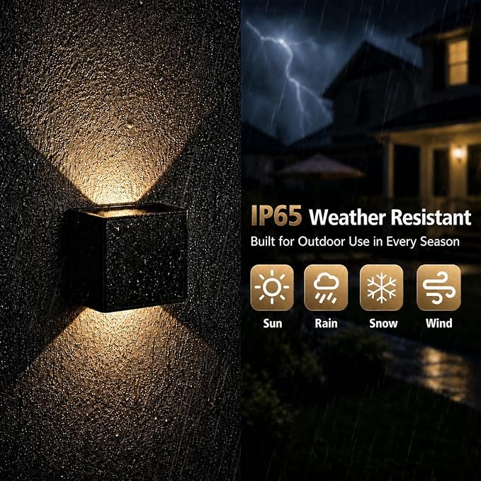 T-SUN 8 Pack Solar Wall Lights Outdoor, Up and Down Solar Wall Sconce | 3000K, IP65 Waterproof Decorative Accent Lights for Front Porch, Garage Wall, Back Patio, Fence Corner, Pathway Entry