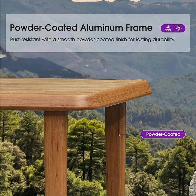 PURPLE LEAF Counter Height Table Patio Retangluar Table Dining Coffee Kitchen Breakfast Bistro Outdoor Pub Bar Table for Garden Balcony, Deep Teak