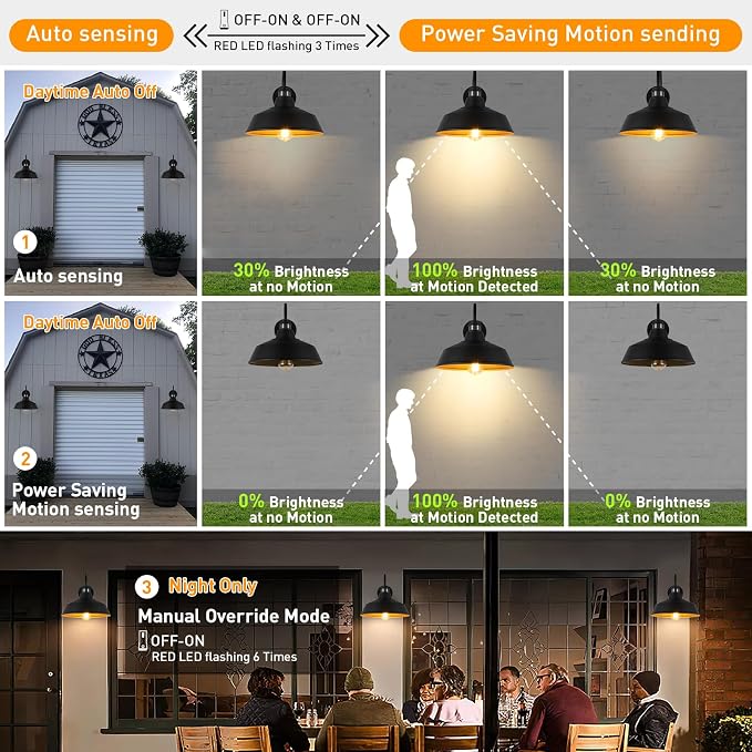 14.5" Dome Gooseneck Barn Light, Outdoor Anti-Rust&Waterproof Farmhouse Wall Sconce, Outdoor Wall Lanterns for Porch/Patio, E26 Base 100W Max(Black 1-Pack Motion Sensor Outdoor Lights)