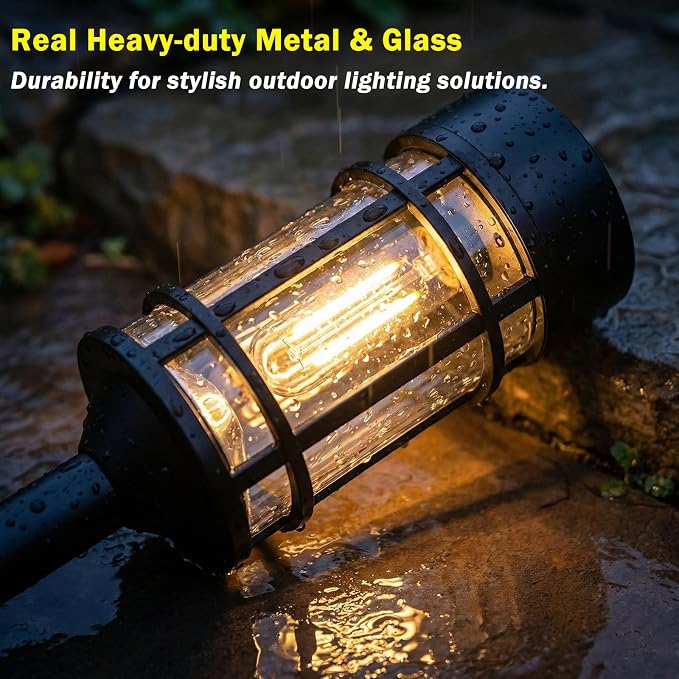 ILANCK Solar Lights Outdoor Waterproof, 8 Pack 21" Solar Pathway Lights with Metal & Glass, Auto On/Off Garden Lights for Yard, Landscape, Driveway Walkway