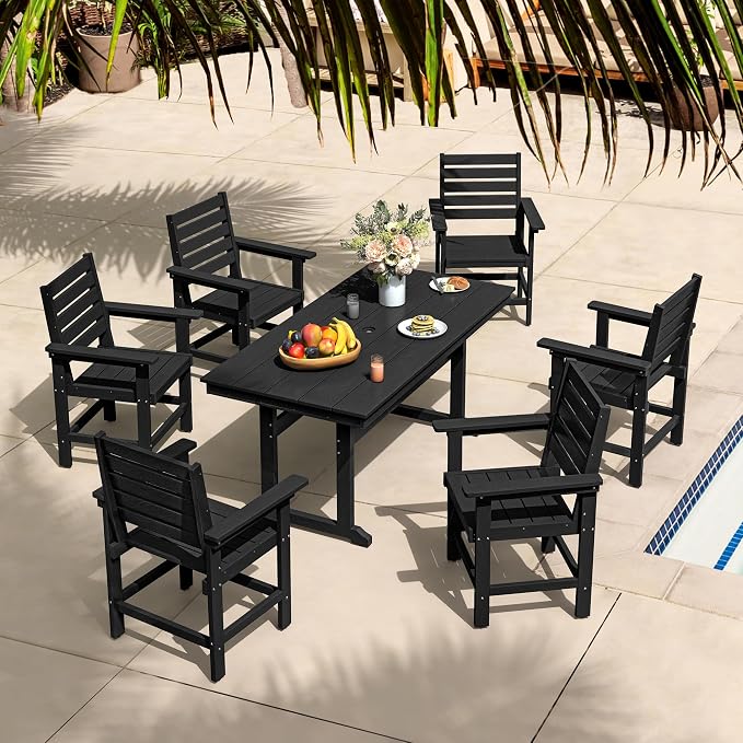 5 Piece Patio Dining Set, 66" Rectangle HDPE Weather Resistant Outdoor Table & 4 Patio Chairs Set with 1.96" Umbrella Hole, Heavy Duty Chairs for Backyard Balcony Deck, Black