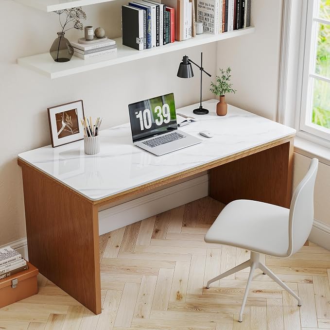Rectangle Table Top,55.1” x 27.6” White Sintered Stone Tabletop, DIY Replacement & Cover Marble Desktop, Scratch & Wear Resistant, Easy to Clean, Suitable for Indoor & Outdoor