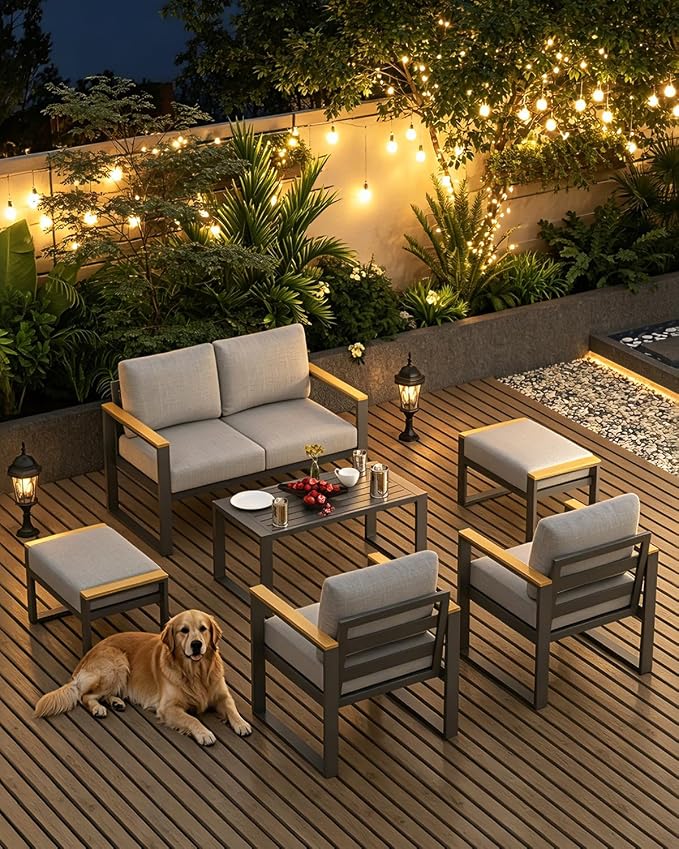 Aluminum Patio Furniture Armchair Set of 2, Metal Outdoor Chairs with Upgraded Cushions, All-Weather Outdoor Single Sofa for Balcony, Garden, Deck, Backyard,Gray