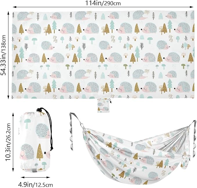 Camping Hammock Outdoor Hammocks for Outside Cute Hedgehog Beach Trees Portable Lightweight with Pockets Tree Straps Indoor
