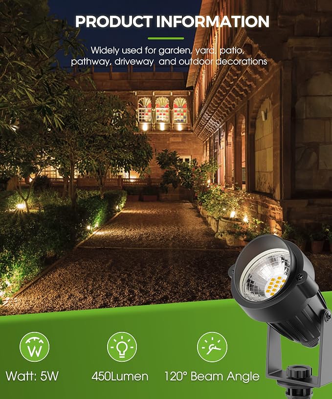 L LOHAS LED 5W Landscape Lighting Outdoor Spotlight 3000K 4 Pack | Waterproof Outdoor Flood Light with Dusk to Dawn Sensor, Plug in Landscape Lighting for Yard, Garden, Pathway and Plants
