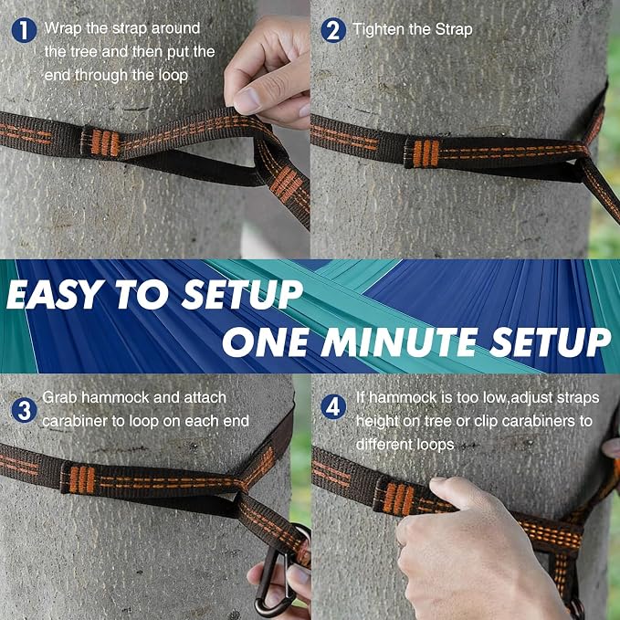 Adult Double Camping Hammock, 10ft x 6.5ft (300x200cm), Orange and Gray, 210T Nylon, 500 Lbs Weight Capacity, Portable with Storage Bag, d-Rings & Wide Straps, Breathable & Durable for Outdoor, Campin