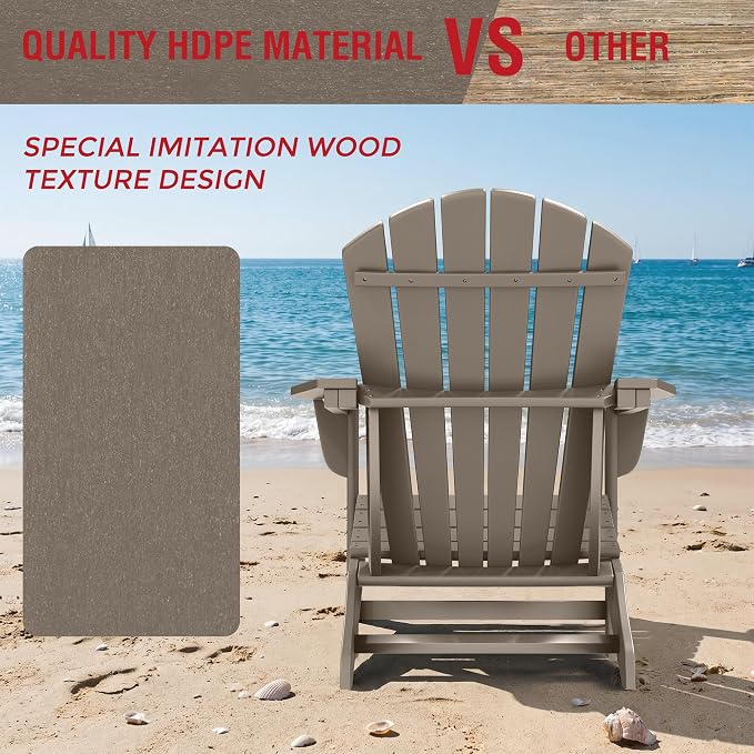 Costaelm Patio Conversation Set, Patio Chairs Set of 5 Balcony Firepit Furniture Outdoor Adirondack Square Table and Chair Backyard Furniture Set for Lawn Porch Pool Garden, Weathered Wood