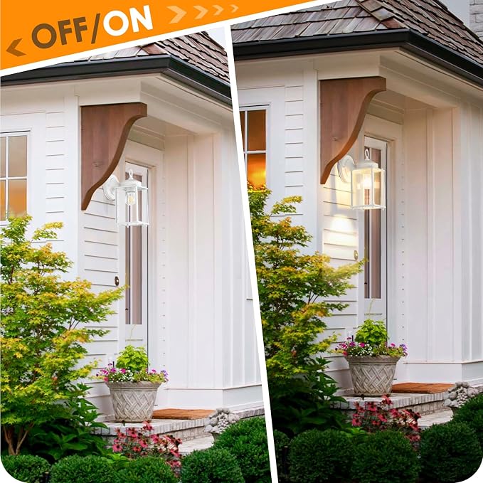 MATAMEYE Large Outdoor Wall Lantern, Exterior Waterproof Wall Sconce Light Fixtures, White Front Door Lighting with Clear Beveled Glass, Anti-Rust E26 Socket Porch Lamp, 2 Pack